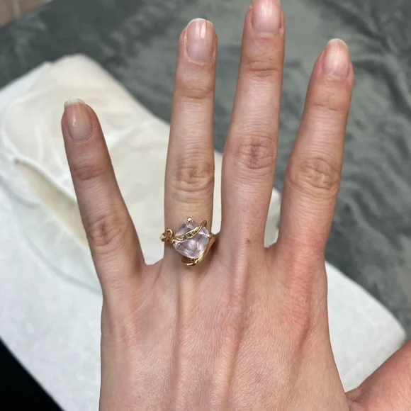 Beautiful Art Nouveau Style Rose Gold Pink Amethyst and Diamond Ring